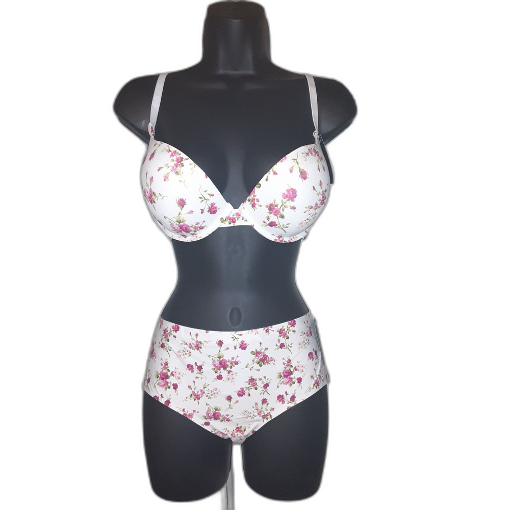 Youmita 40C White Poppy Floral Push Up Bra and XL Seamless Panty NWT